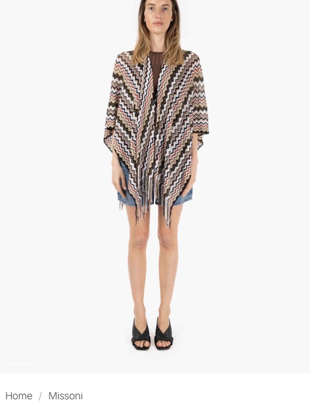 Missoni Zigzag Knit Fringe Poncho / Scarf — Neutral Colors — One Size